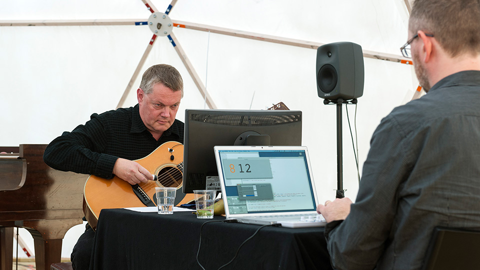 Erik Peters and Peter Söderberg performing One7 by John Cage at Moderna museet